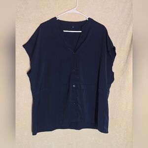 CICI Button Up Top Women's XL 100% Polyester Navy Blue